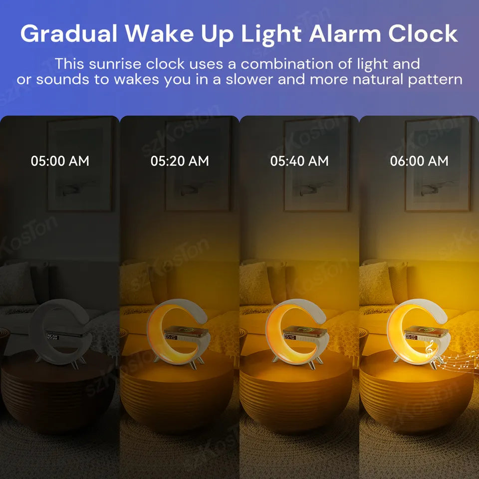 6-IN-1 Wireless Charger Alarm Clock With Speaker
