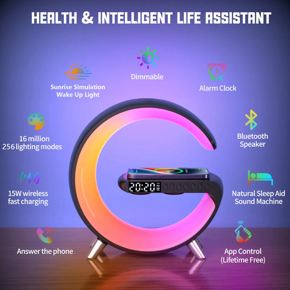 6-IN-1 Wireless Charger Alarm Clock With Speaker