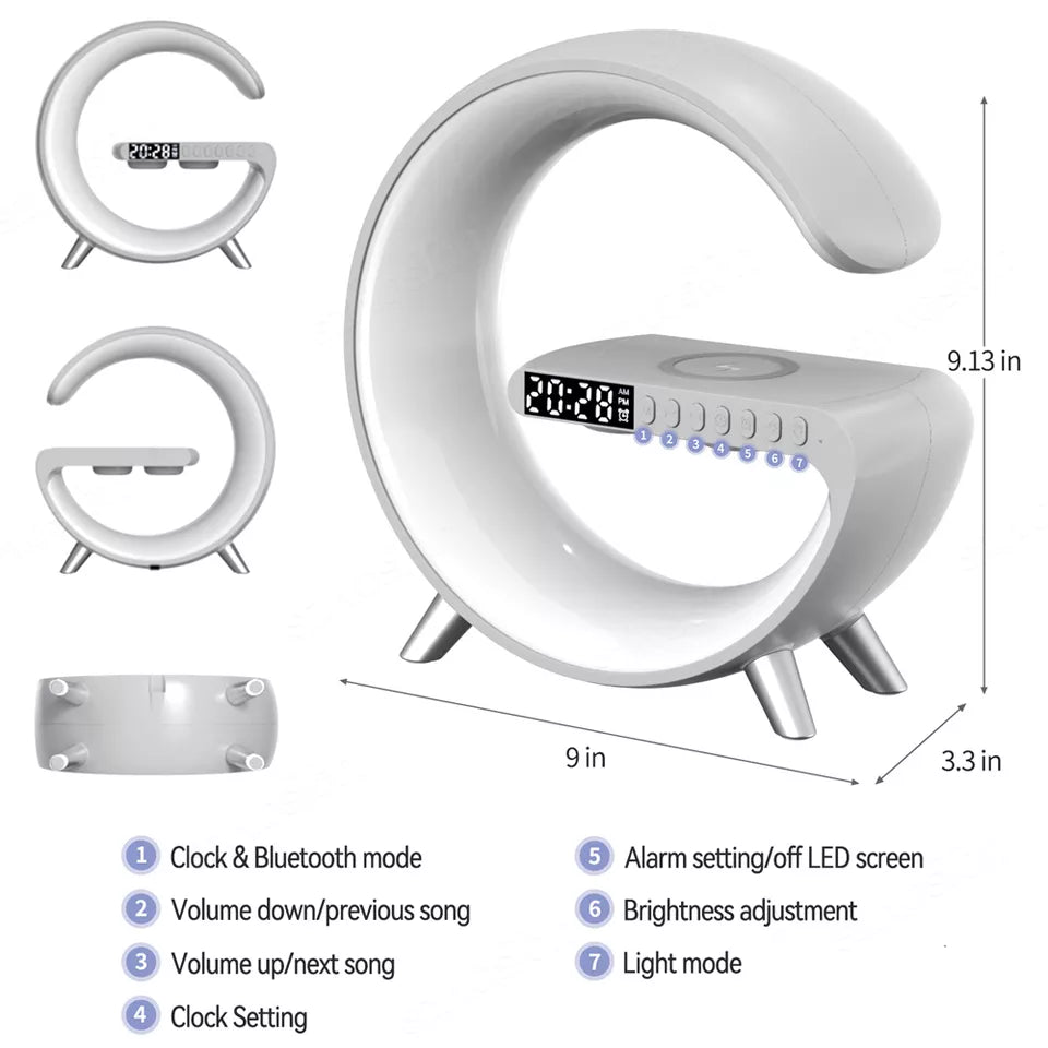 6-IN-1 Wireless Charger Alarm Clock With Speaker