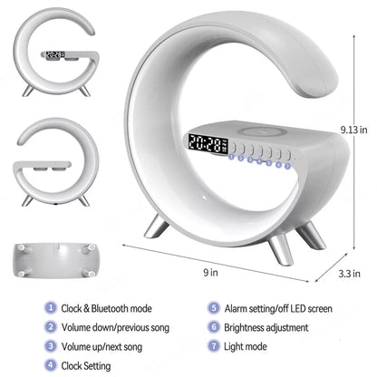 6-IN-1 Wireless Charger Alarm Clock With Speaker