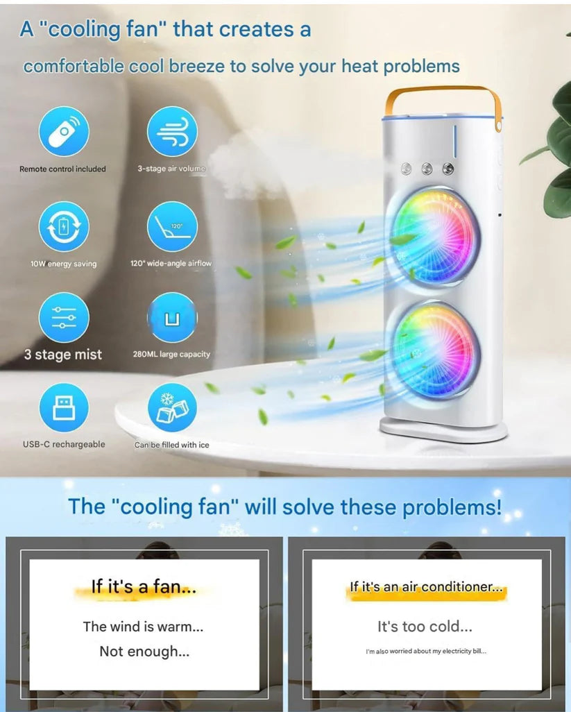 Portable Fan – Double Ended Spray Fan, Desk Fan with Mist Spray,