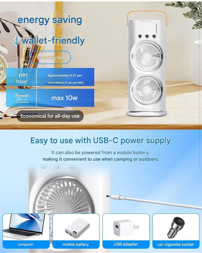 Portable Fan – Double Ended Spray Fan, Desk Fan with Mist Spray,
